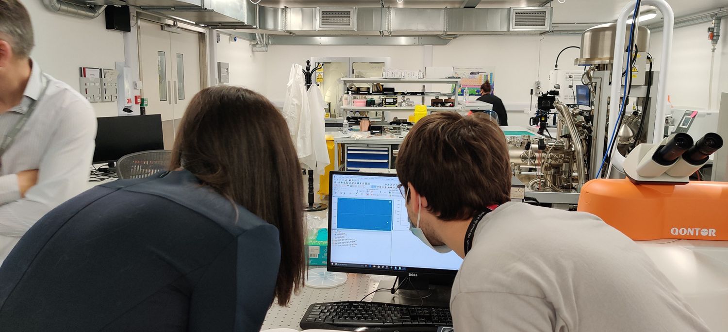 Claire and Dyson engineers in Malmesbury labs.